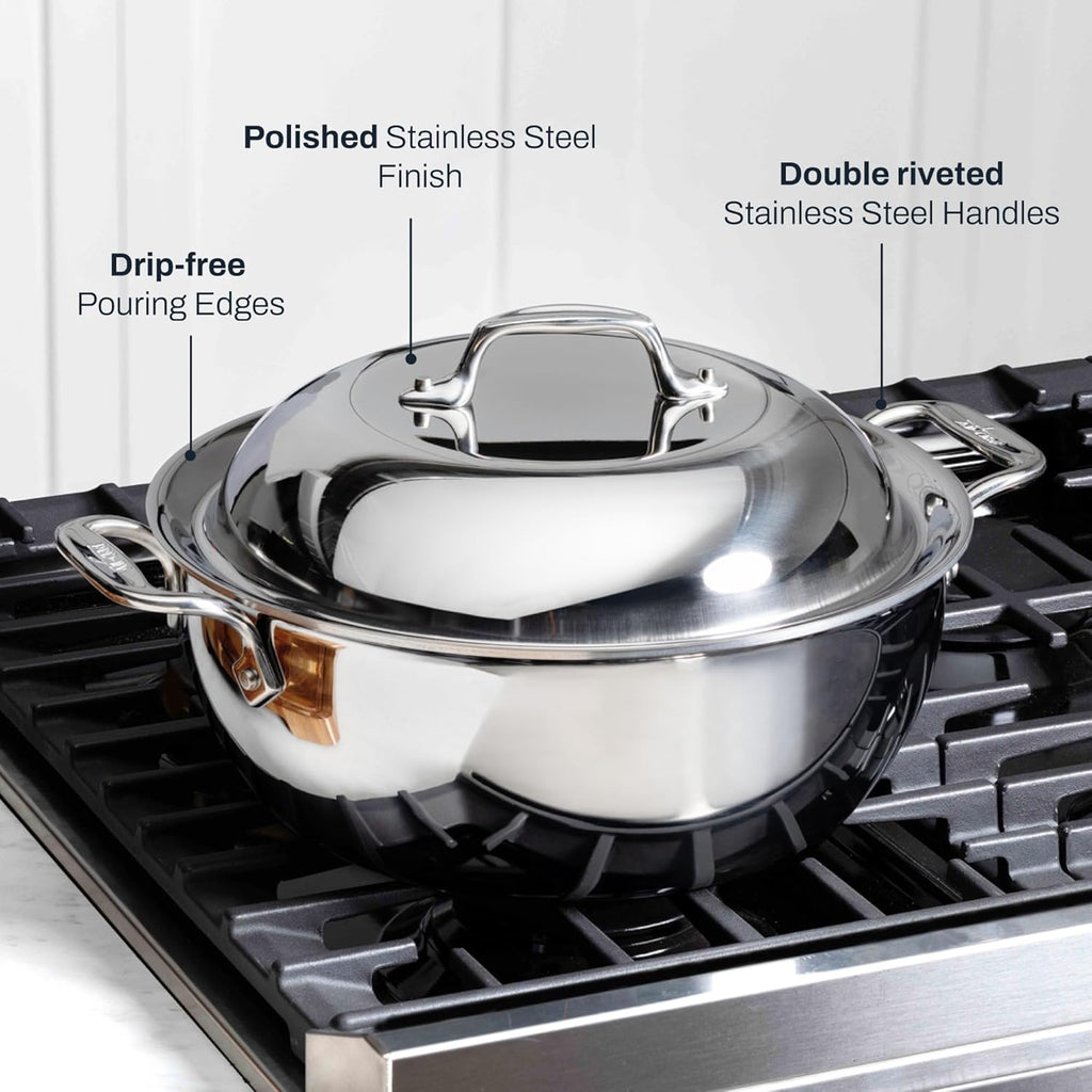 All-Clad D3 3-Ply Stainless Steel Dutch Oven 5.5 Quart Induction Oven Broiler Safe 600F Pots and Pans, Cookware Silver