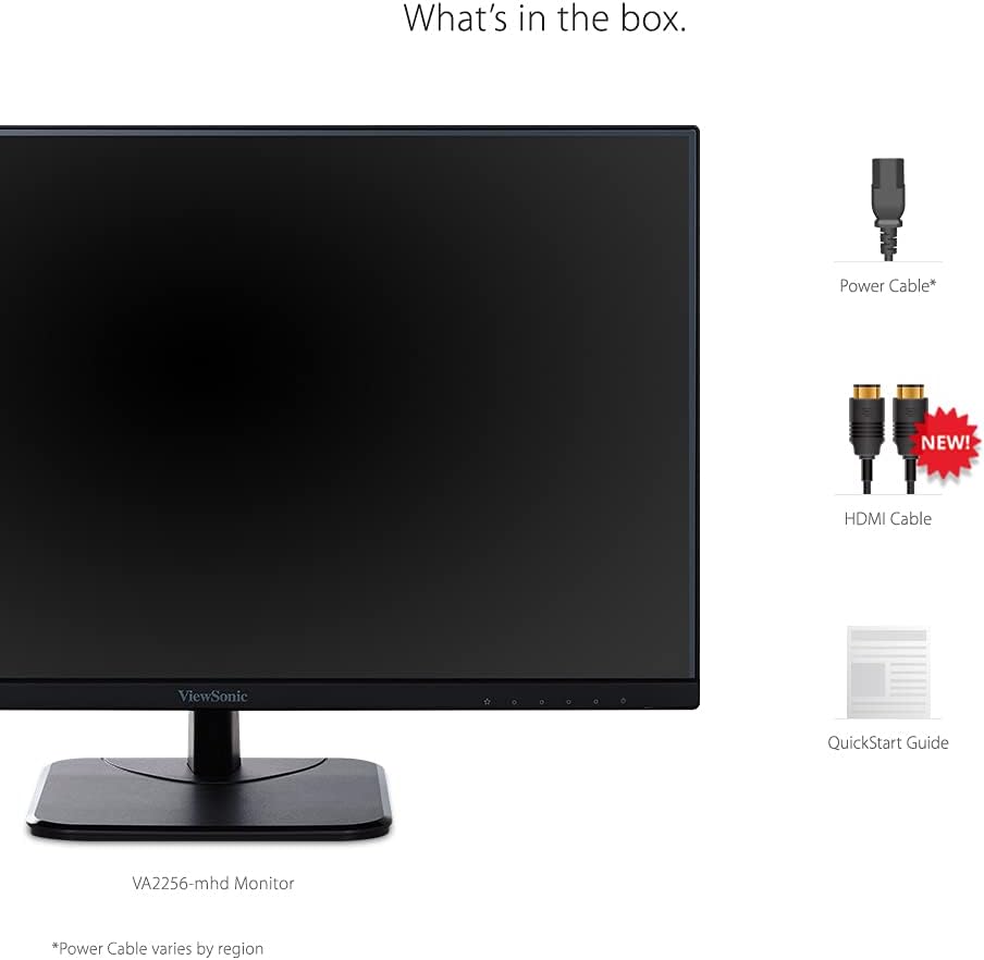 ViewSonic VA2256-MHD 22 Inch 1080p Monitor, IPS Display with FreeSync for Smooth Home and Office Viewing, HDMI, DisplayPort, and VGA Inputs