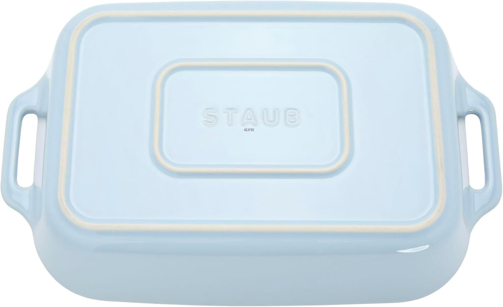 Staub Ceramic 4-pc Baking Pans Set, Casserole Dish with Lid, Brownie Pan, Light Blue