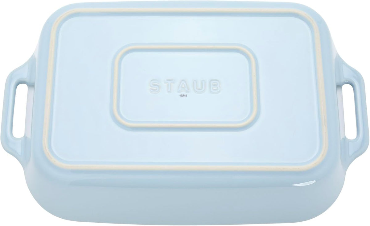 Staub Ceramic 4-pc Baking Pans Set, Casserole Dish with Lid, Brownie Pan, Light Blue