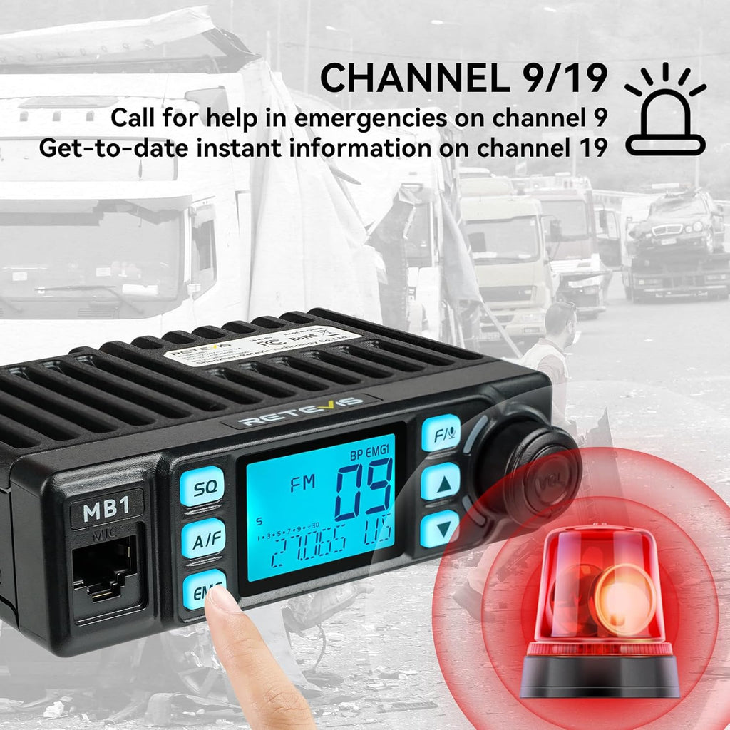 Retevis MB1 40 Channel CB Radio, Noise Cancellation Long Range Mobile Radio, with CB Antenna and Cigarette Lighter, Emergency Channel 9/19, 7-Color Screen, Auto-Scan, External Speaker Jack for Trucker
