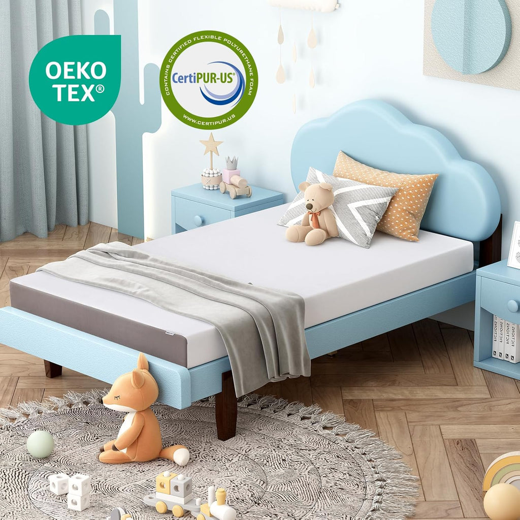 Amazon Basics Gel Memory Foam Mattress, Soft Plush Feel, Breathable Premium Knitted Fabrics, Removable Cover, Easy Set Up, 6 Inch, Full, White/Grey