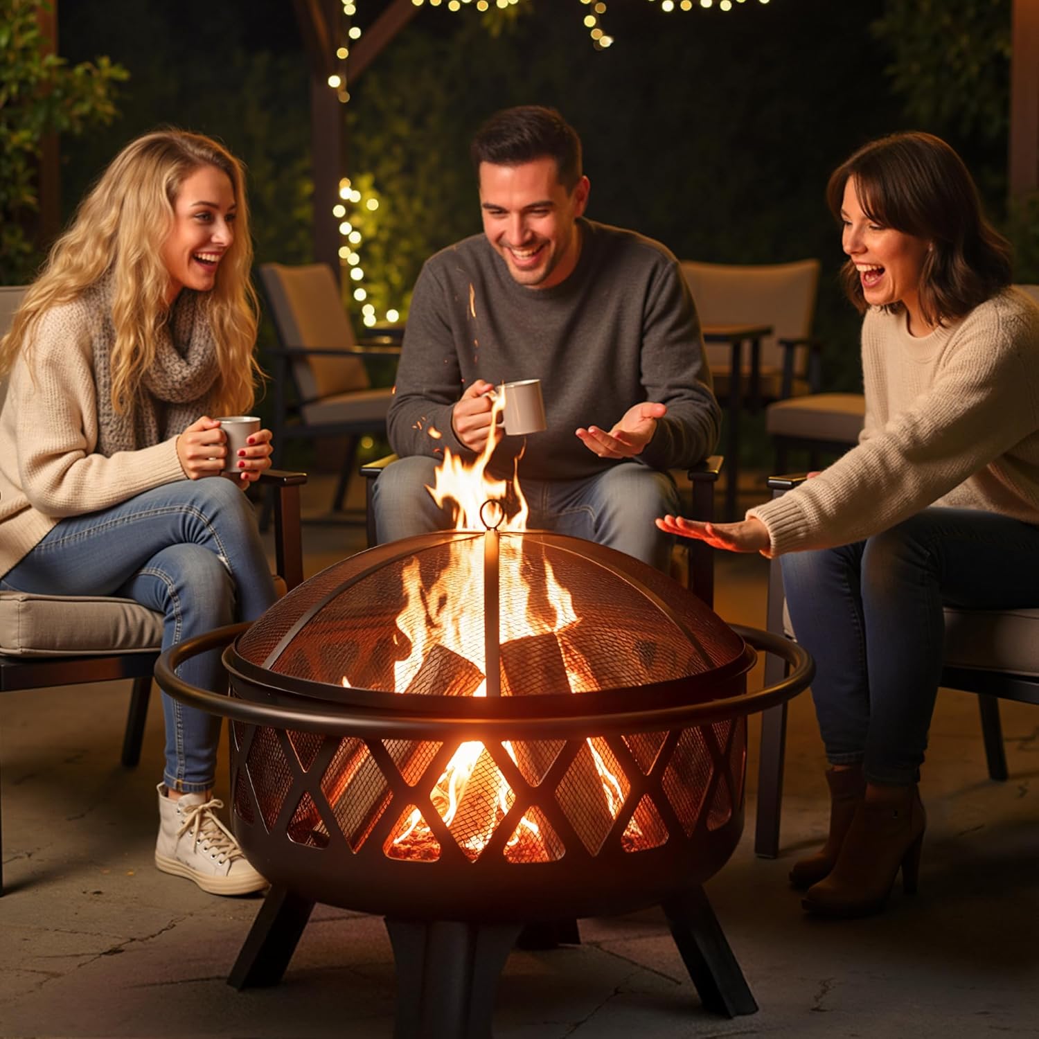 BALI OUTDOORS Outdoor Fire Pit for Wood, Portable Fire Pits for Outside Wood Burning, Patio Firepits for Outside with Grill, Spark Screens