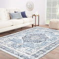 Area Rug 8×10, Large Vintage Boho Rug,Ultra-Soft Low Pile, Washable, Non Slip,Stain Resistant, Printed Carpet for Living Room Bedrooms Playroom Office Kitchen, Light Blue