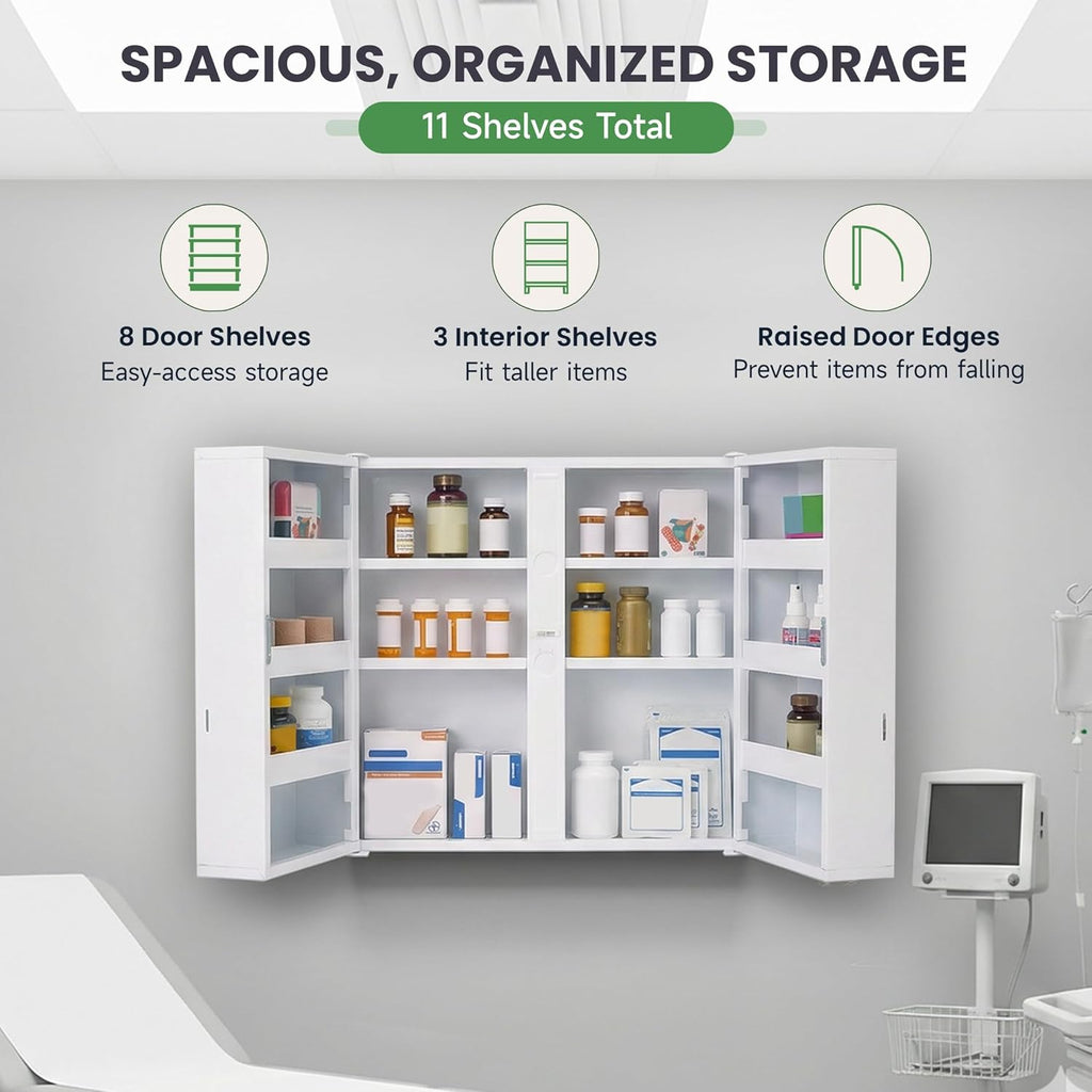 Large Locking Medicine Cabinet Wall Mounted - Metal Medical Cabinet with 11 Shelves - Medicine Cabinet with Lock and Keys for Safe Medication Storage