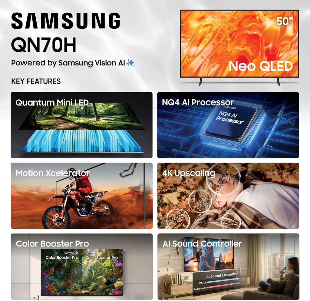 Samsung 50-Inch Class Neo QLED QN70H Series Samsung Vision AI Smart TV (2026 Model, 50QN70H) Quantum Mini LED, 100% Color Volume with Quantum Dot, NQ4 AI Processor, 4K Upscaling, Alexa Built-in
