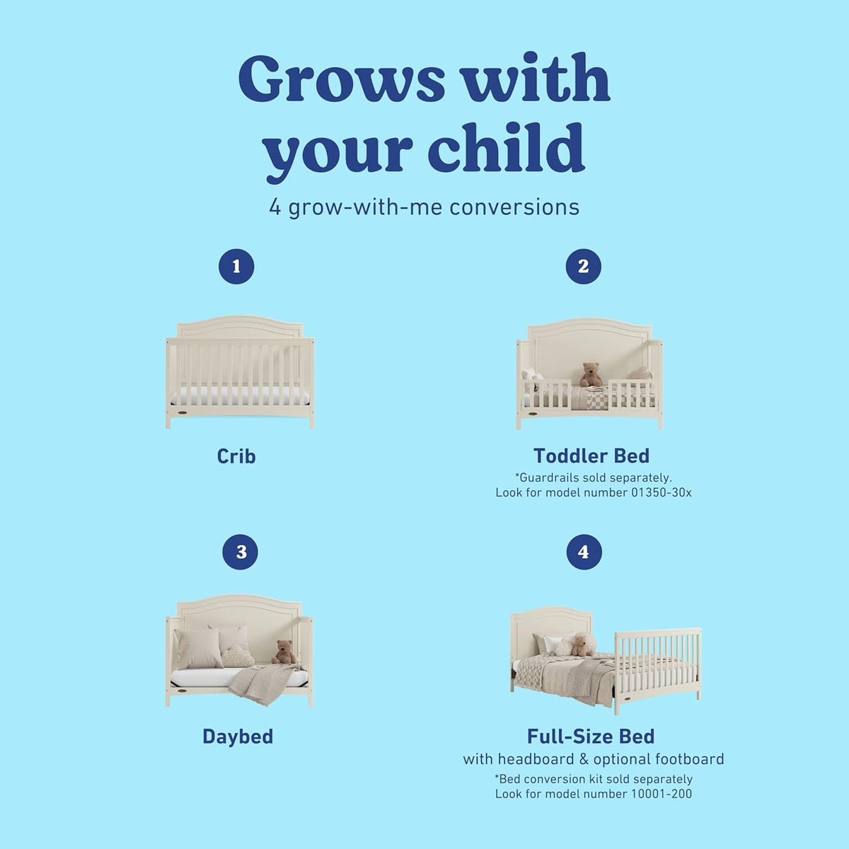 Graco Paris 4-in-1 Convertible Crib – GREENGUARD Gold Certified, Converts to Toddler Bed and Daybed, Fits Standard Full-Size Crib Mattress, Adjustable Mattress Support Base (Frosted Oat)