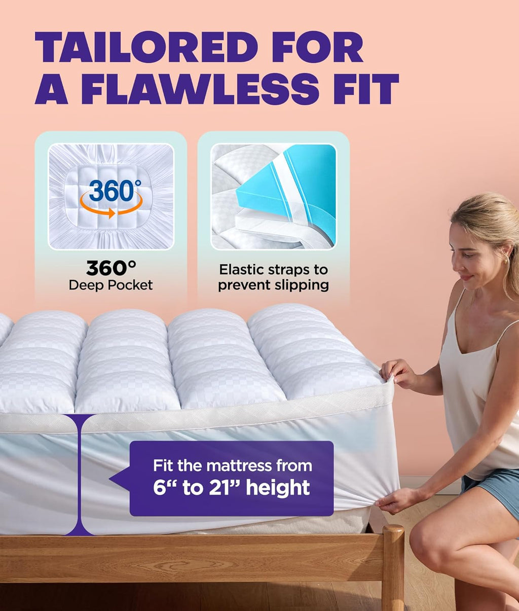 Dual Layer 4 Inch Memory Foam Mattress Topper for Pressure Relief with 4X Support, 2" Pillow Top Full Mattress Topper 50% Viscose Made from Bamboo Plus 2" Cooling Gel Memory Foam Mattress Pad