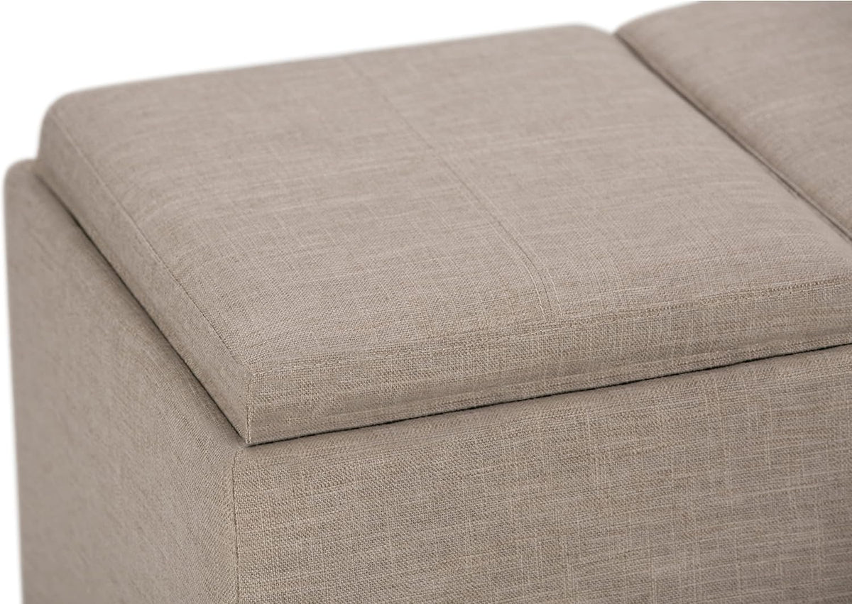 SIMPLIHOME Avalon Storage Ottoman - 42 inch Wide Upholstered Linen Look Fabric Rectangular Flip-Top Ottoman in Natural, Contemporary Coffee Table Ottoman for Living Room with Hidden Storage