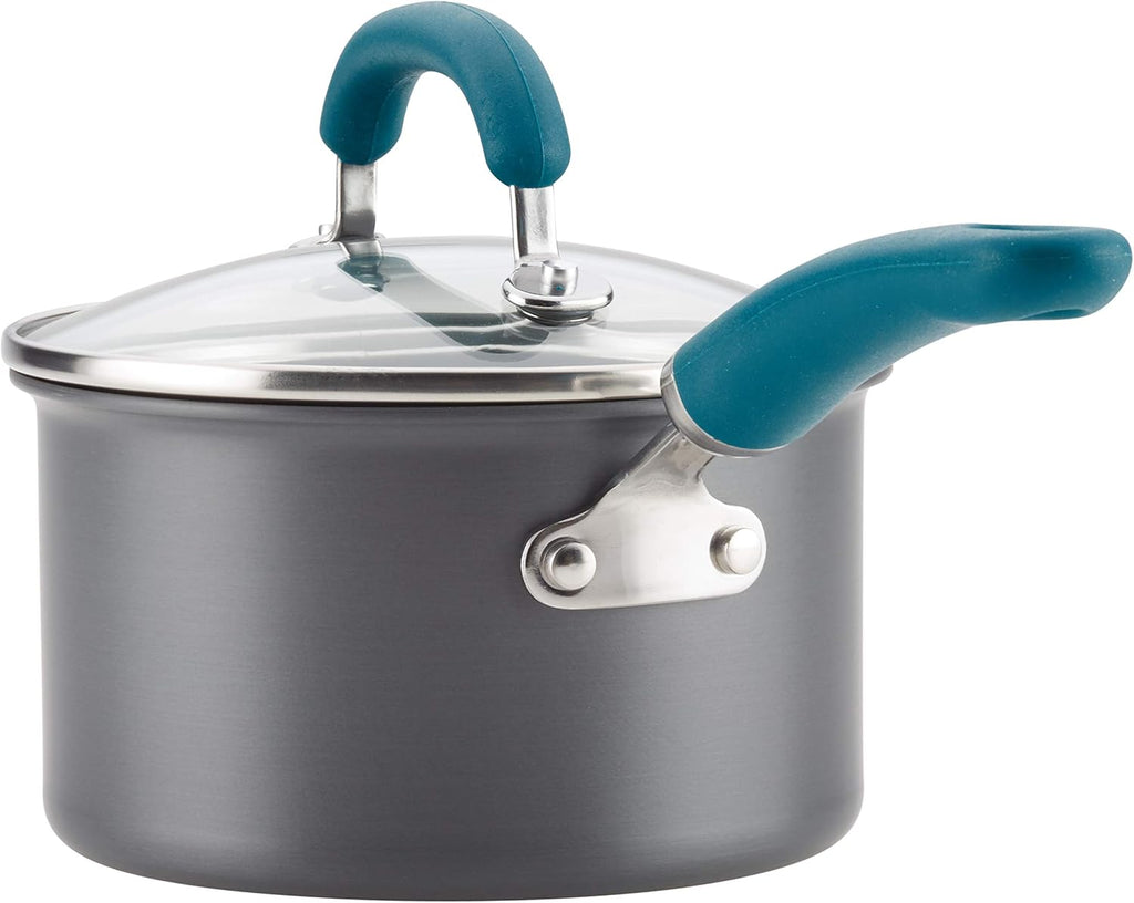 Rachael Ray Create Delicious Hard Anodized Nonstick Cookware Pots and Pans Set, 11 Piece, Gray with Teal Handles