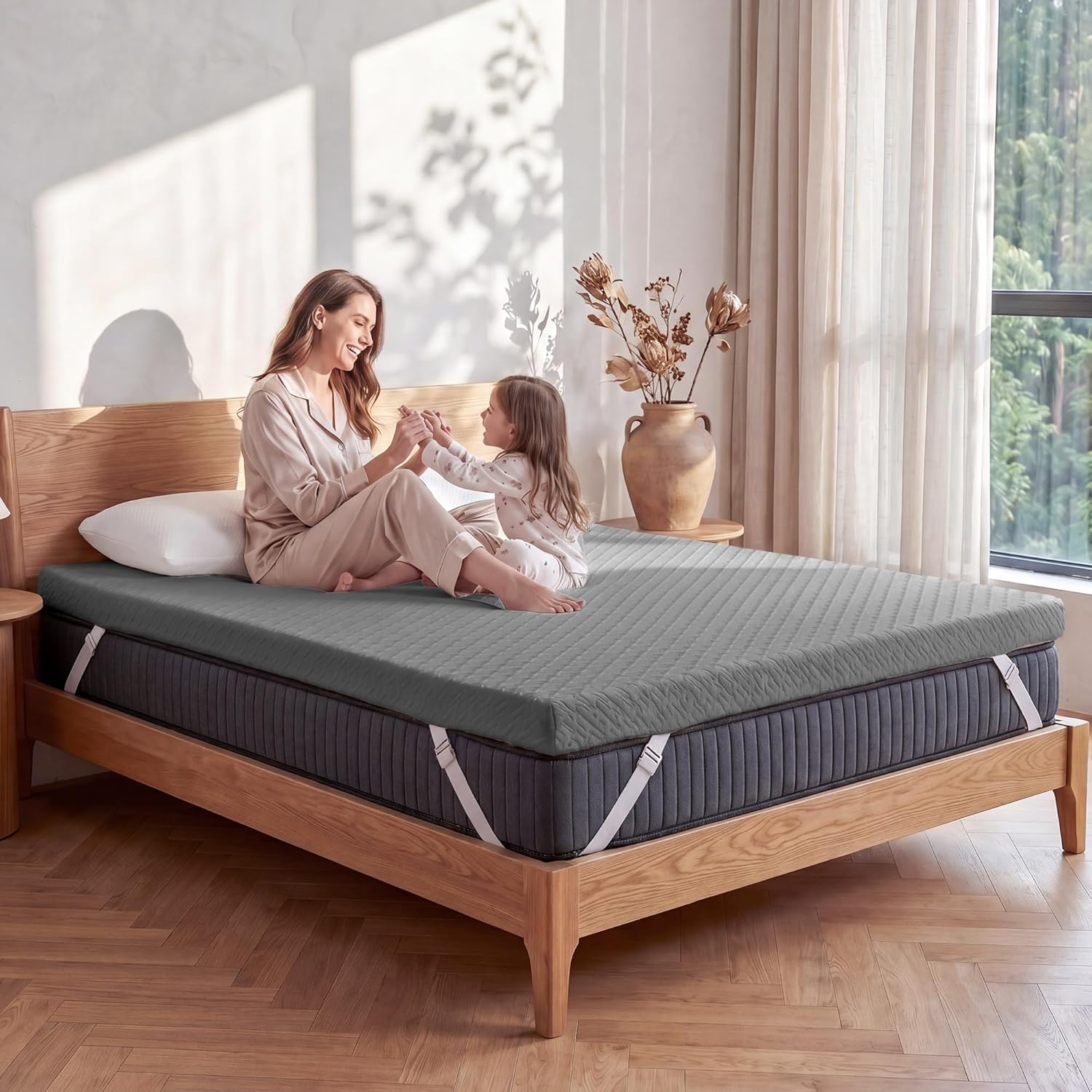 VALUXE 3 Inch Gel Memory Foam Mattress Topper Queen Size High Density Cooling Pad Pressure Relief Bed Topper Grey (with Removable & Washable Bamboo Cover)