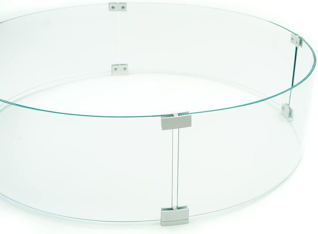 AMS Fireplace 23" Round Fire Pit Glass Wind Guard | Clear Tempered Glass Flame Protective Pane. Wind Resistant with Aluminum Corner Bracket