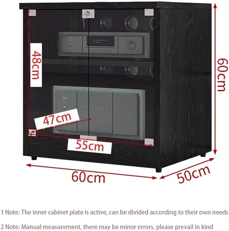 2-Tier Media Storage Cabinet, Wooden Audio Video Media Stand, Modern AV Cabinet with Tempered Glass Doors, Entertainment Stereo Component(Black)