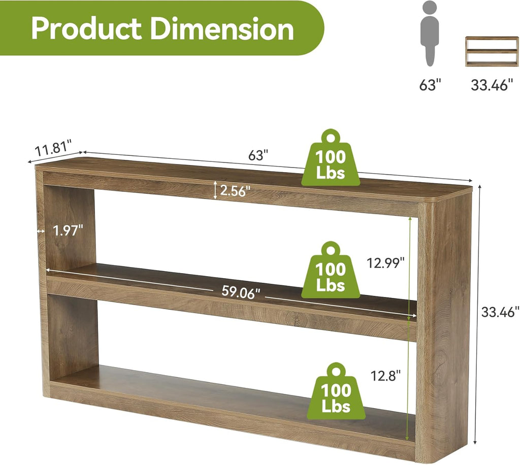LITTLE TREE 63-Inches Console Table, Modern Sofa Table with 3 Storage Shelves, Narrow Entryway Furniture Living Room, Entrance, Hallway, Foyer, Brown