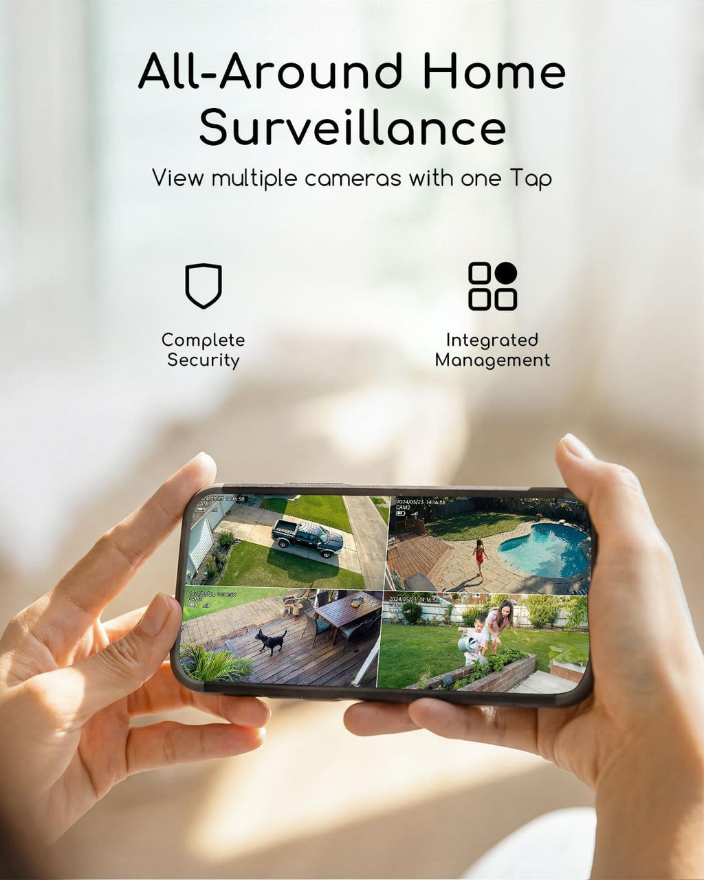 COOAU 4MP Security Cameras Wireless Outdoor, Faster Charging Solar Powered, Sharper-Image Outdoor Camera Wireless,No Subscription,PIR Detection,Surveillance System for Wide-Area Whole-House Coverage
