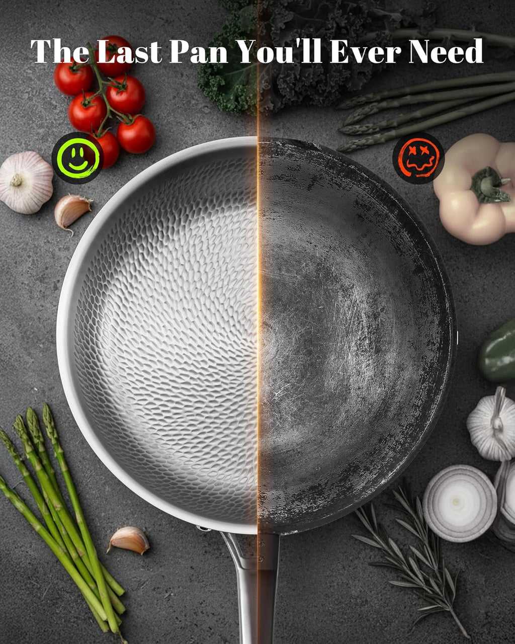 Titanium Au Gratin Pans Set 8/10/12 Inch, Pure Titanium Hammered Frying Pans with 2 Lids, Non-Toxic Skillet Cookware, PFAS/PFOA/PTFE Free, Dishwasher & Oven Safe, Induction Compatible