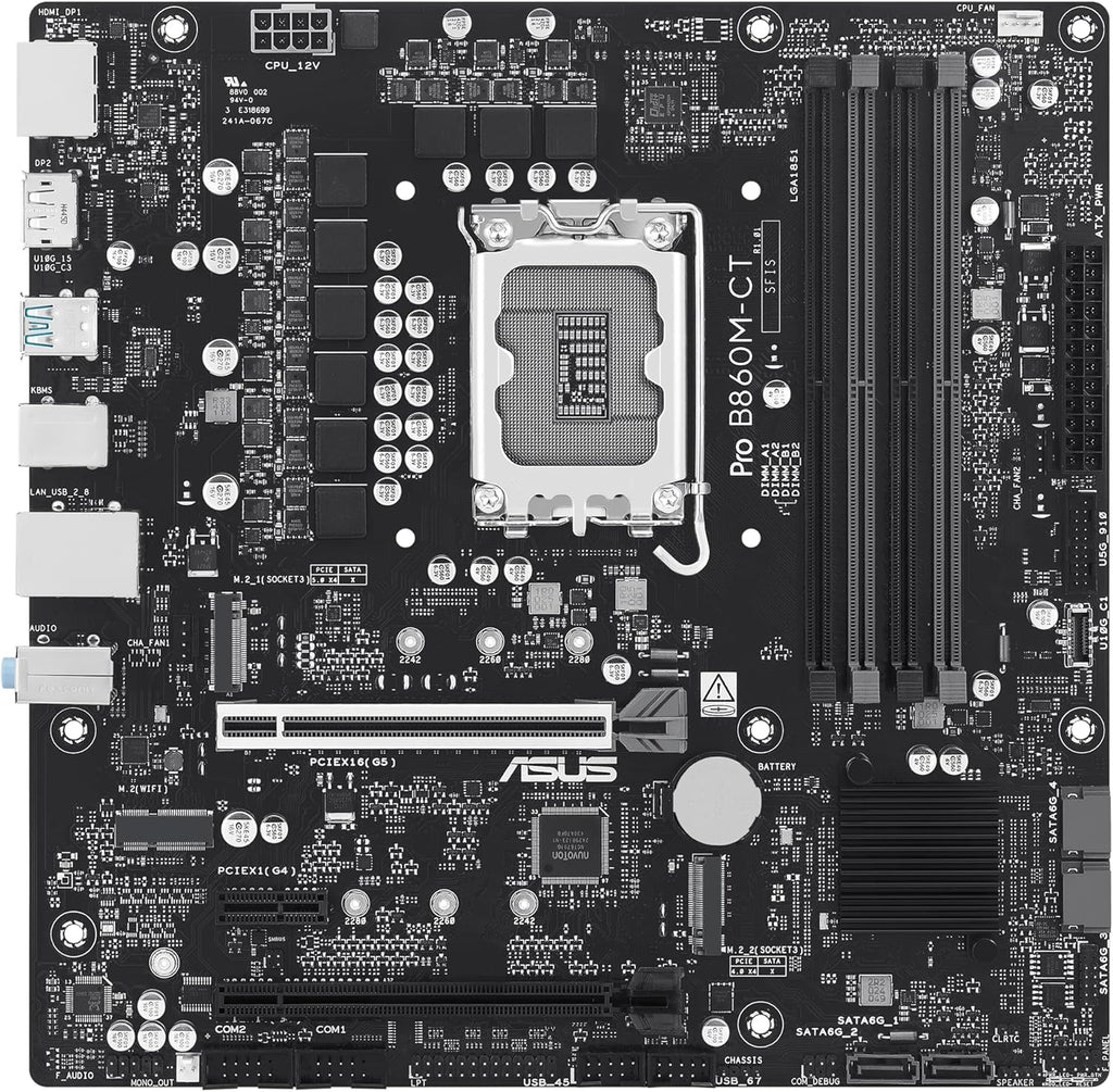 ASUS PRO B860M-CT-CSM Intel® B860 (LGA 1851) mATX Motherboard, PCIe 5.0, DDR5, 2X M.2, Intel® 1G LAN, 2X DP, HDMI, USB Type-C®, TPM IC onboard with Enhanced Security, Reliability and Manageability