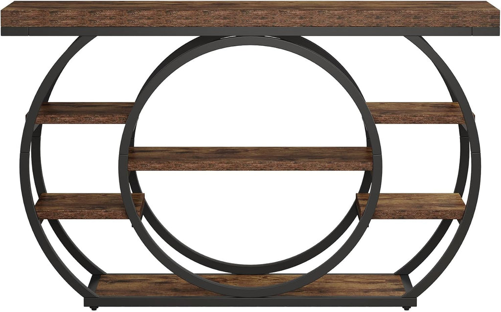 Tribesigns 47" Console Table for Living Room, 5-Tier Industrial Entryway Table with Metal Frame, Narrow Sofa Table Behind Couch Accent Tables for Entryway, Hallway, Foyer, Rustic Brown