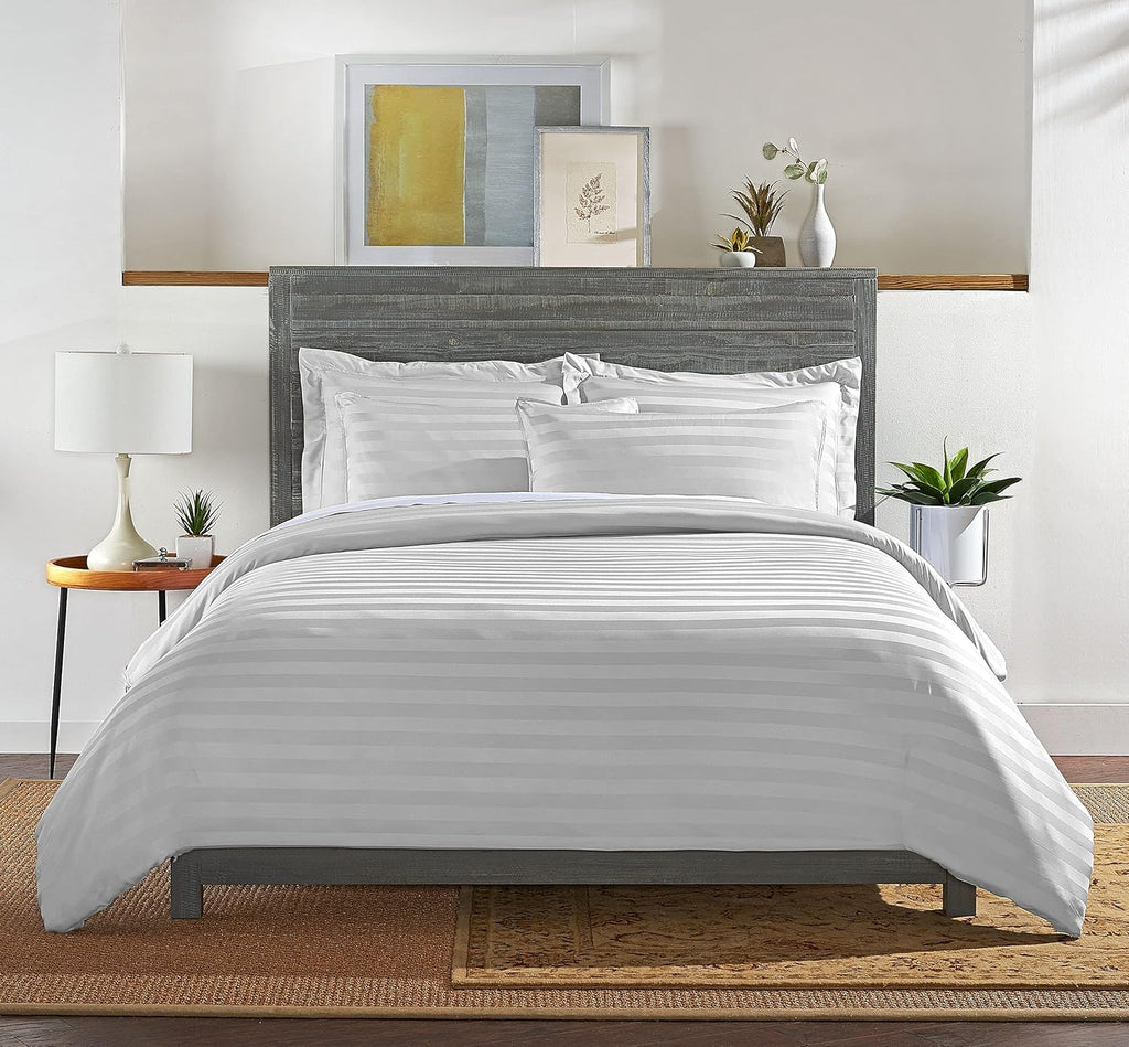Pure Bamboo King Duvet Cover, 3 Piece Set, Genuine 100% Organic Viscose Derived from Bamboo, Luxuriously Soft and Cooling, 2 Pillowcases (King, Jacquard White)