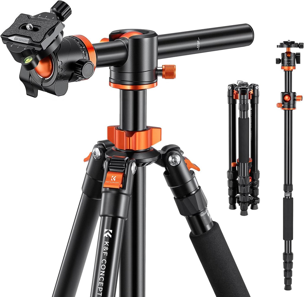 K&F Concept 67 inch Camera Tripod Horizontal Aluminum Tripods Portable Monopod with 360 Degree Ball Head Quick Release Plate for DSLR Cameras T255A4+BH-28L (TM2515T1)