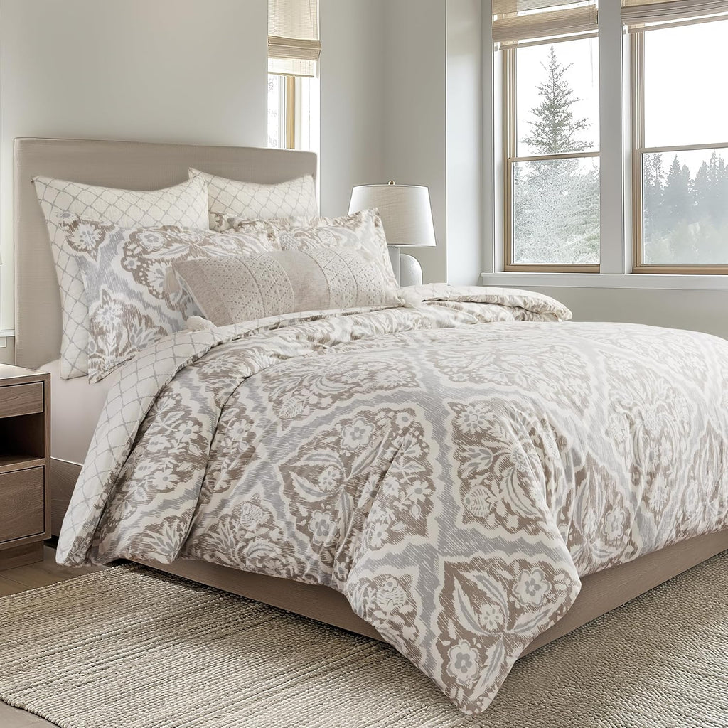 Levtex Home - Becker Taupe Duvet Cover Set - King Duvet Cover + Two King Pillow Cases - Ikat - Taupe, Grey and Cream - Duvet Cover (106 x 94in.) and Pillow Cases (36 x 20in.) - Cotton