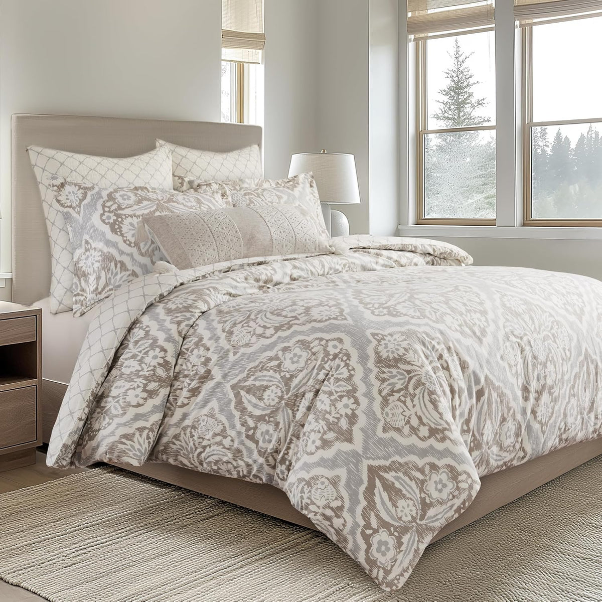 Levtex Home - Becker Taupe Duvet Cover Set - King Duvet Cover + Two King Pillow Cases - Ikat - Taupe, Grey and Cream - Duvet Cover (106 x 94in.) and Pillow Cases (36 x 20in.) - Cotton