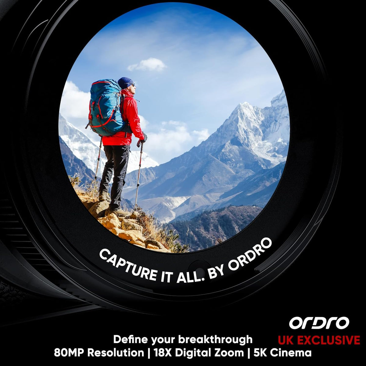 ORDRO 5K Digital Cameras for Photography -Auto Focus 80MP Video Cameras for YouTube, 18X Zoom Travel Camera with 180° Flip Screen, 2 Batteries, Lens Hood & 32GB Card
