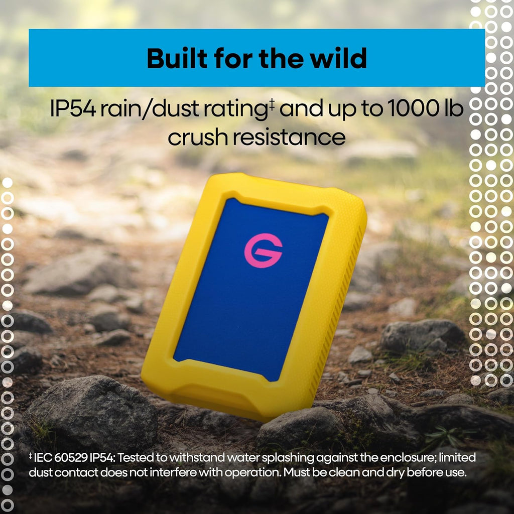 1TB G-Drive ArmorATD Rugged, Durable Portable External HDD, Up to 130MB/s, USB-C (5Gbps), USB 3.2 Gen 1 – SDPHE1G-001T