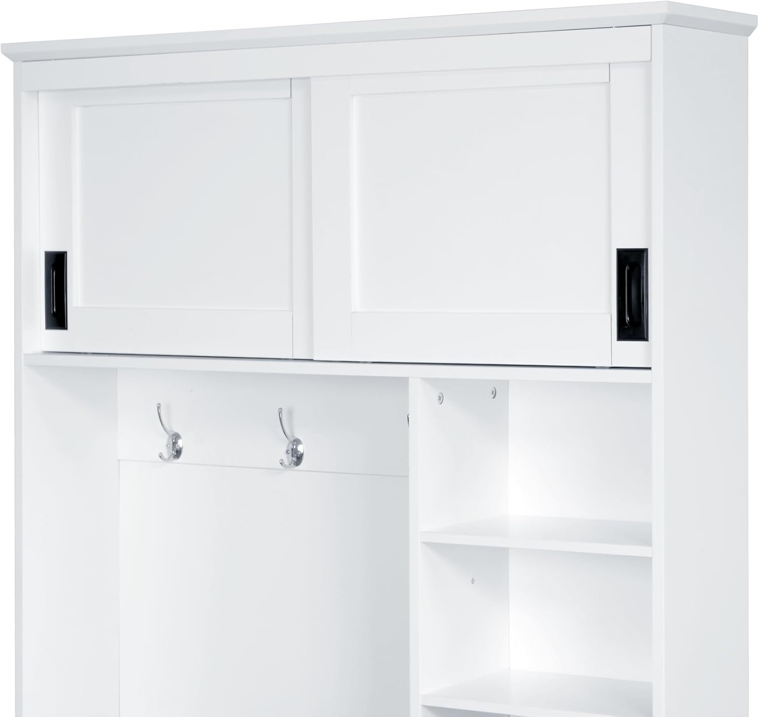 40.2" W Hall Tree with Bench and Shoe Storage, Modern Entryway Bench with 3 Hooks, 3 Shelves and Drawers for Living Room, Hallway, Entryway, White