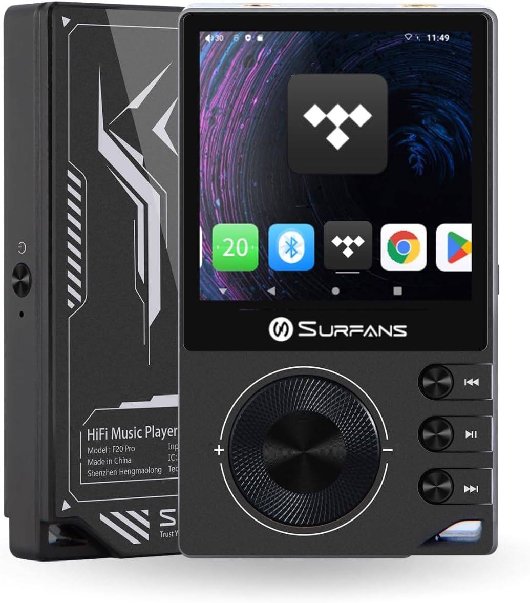 Surfans F20 Pro HiFi Music Player, Dual ESS9018 DAC, DSD512, WiFi & Bluetooth LDAC, Spotify & Tidal Streaming, 4.4mm Balanced 500mW Output, 1TB Expandable Portable DAP(Black)
