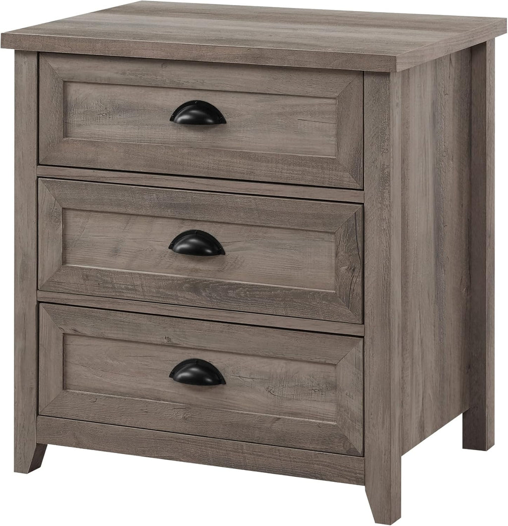 Walker Edison Hazel Modern Farmhouse 3 Drawer Framed Nightstand with Half-Moon Handles 25 Inch Grey Wash