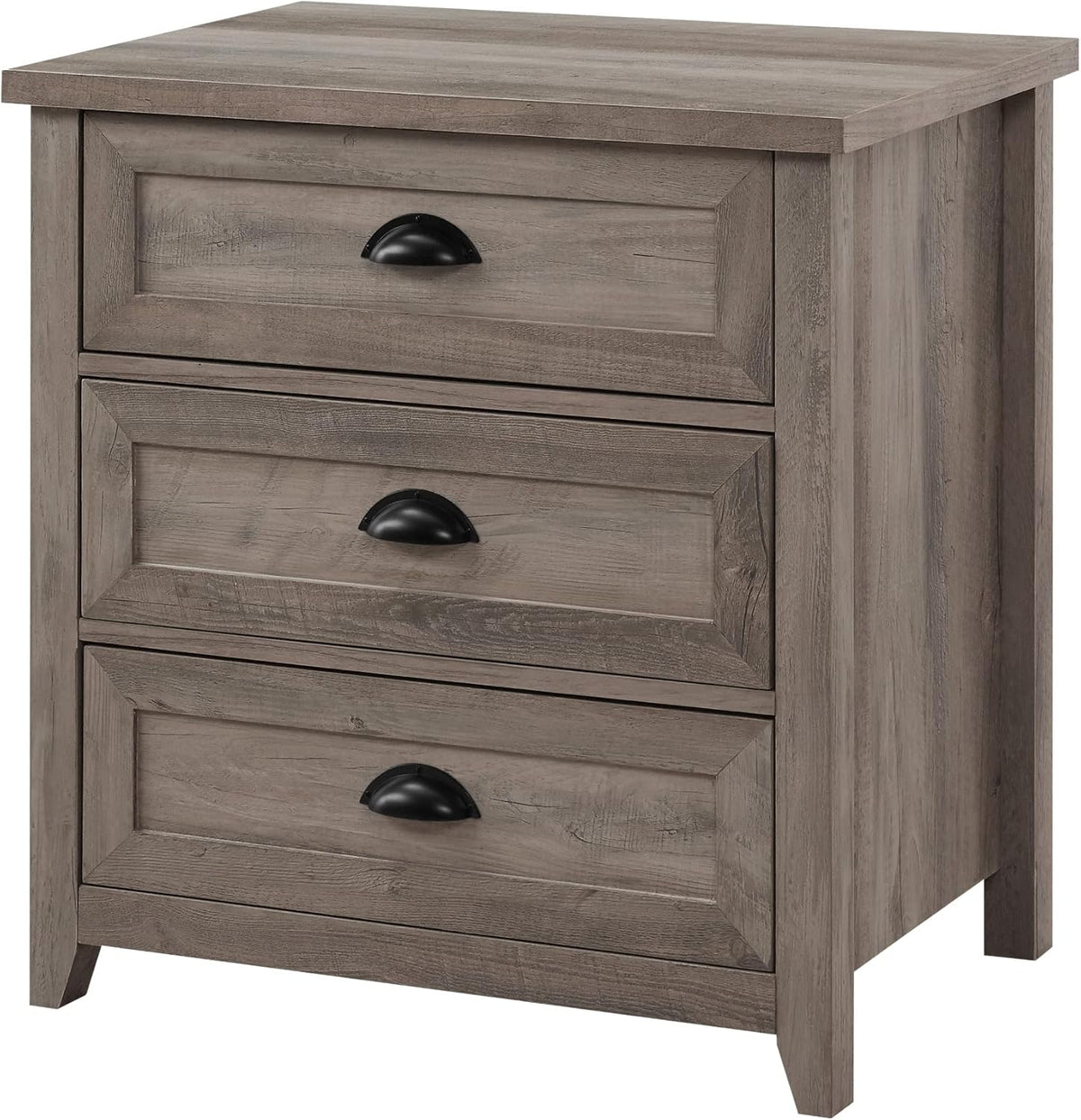 Walker Edison Hazel Modern Farmhouse 3 Drawer Framed Nightstand with Half-Moon Handles 25 Inch Grey Wash