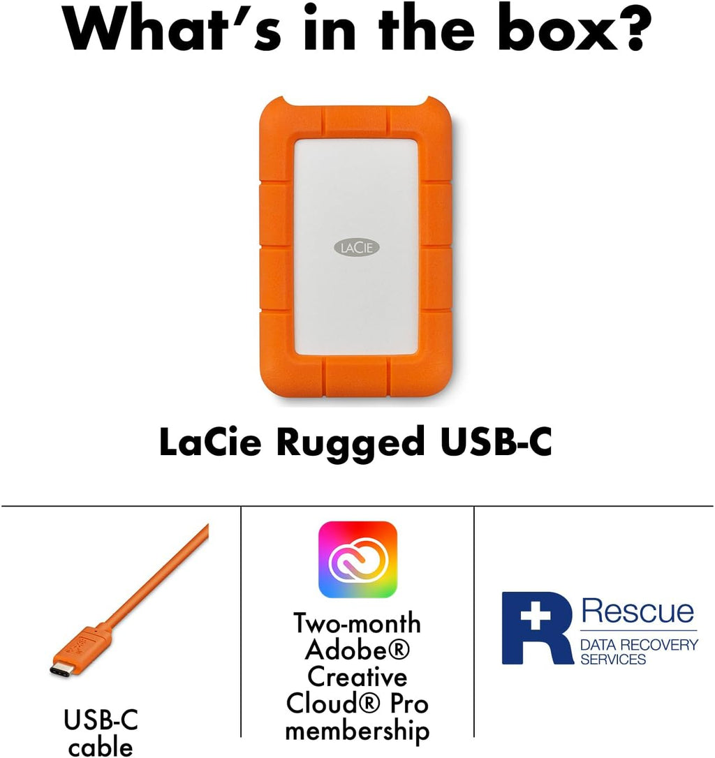 LaCie Rugged 5TB Portable External HDD - USB 3.0/2.0 Compatible, Shock/Dust/Rain Resistant for Mac & PC, Orange, Grey