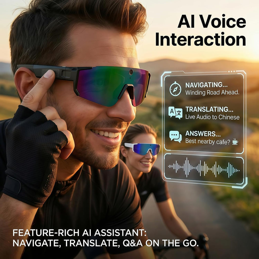 Sport AI Smart Sunglasses with 4K POV Camera — Audio & Video, Real-Time Translation, AI Voice Assistant, Internal Storage, Unisex for Cycling & Outdoor Sports (Orange/Tangerine)