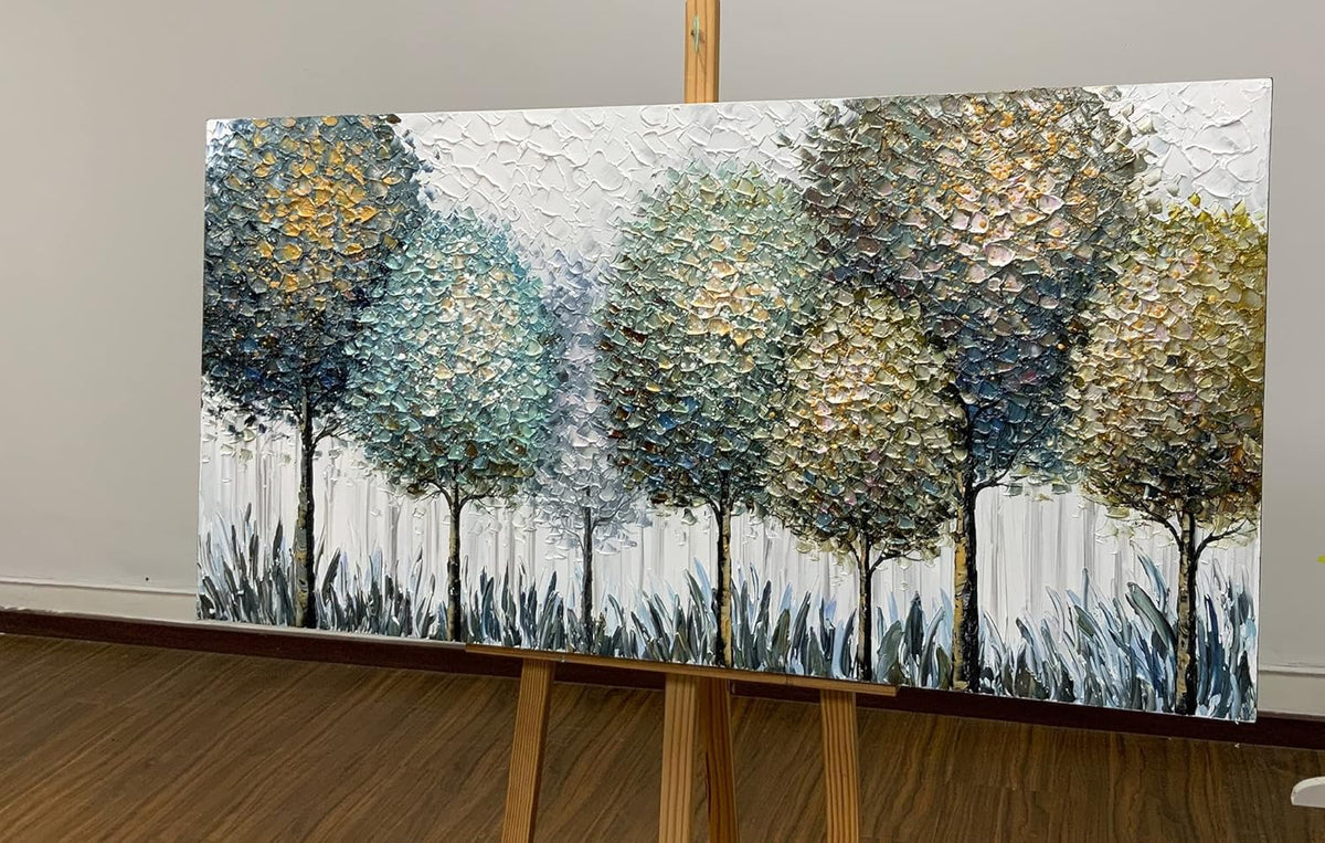 V-inspire Art,24x48 Inch Impressionist Hand Drawn Landscape Oil Paintings Abstract Textured Tree artwork Canvas Wall Art Painting Home Decorations Painting Ready to Hang
