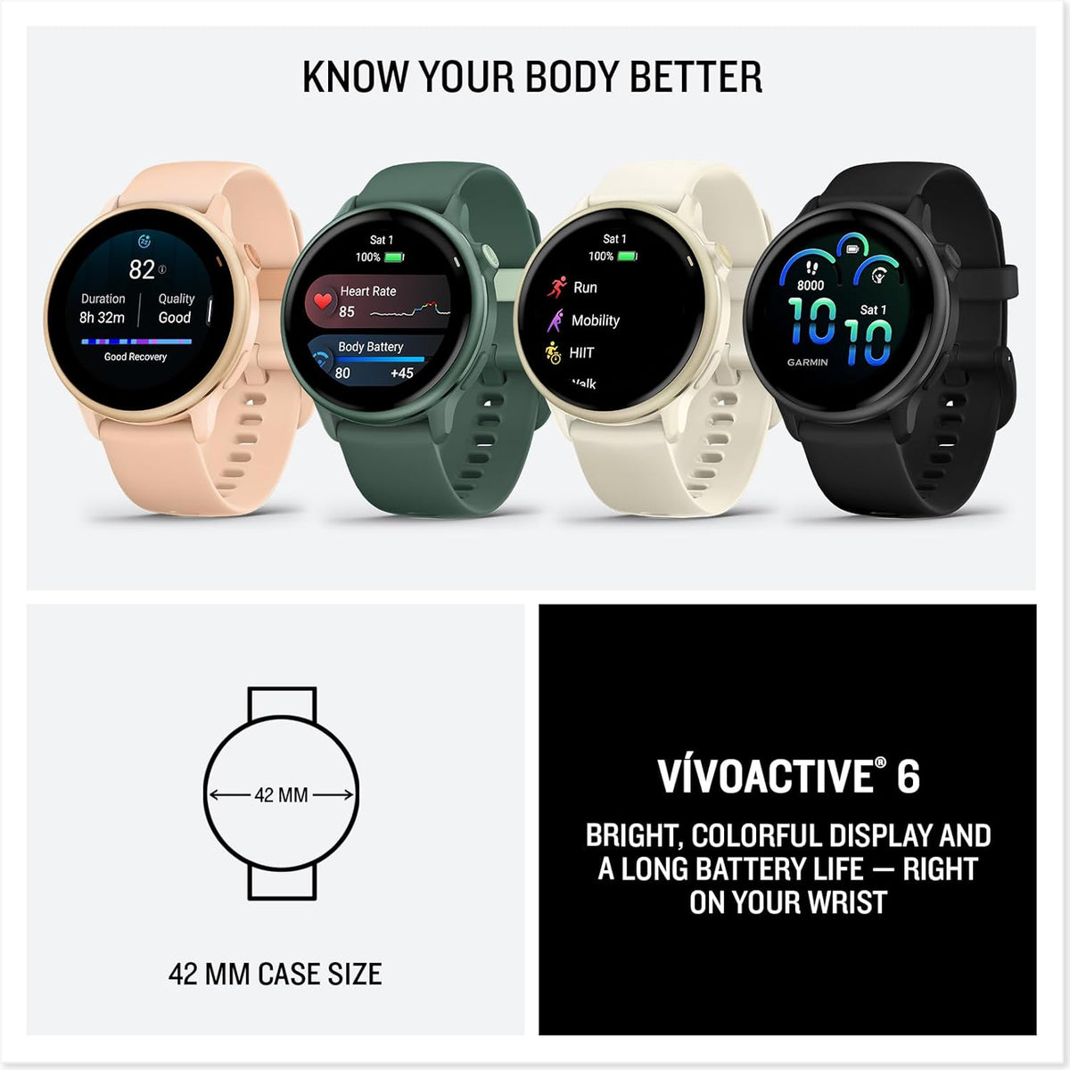 Garmin vívoactive® 6 Health and Fitness GPS Smartwatch - AMOLED Display, Up to 11 Days Battery, Metallic Jasper Green with Matching Band