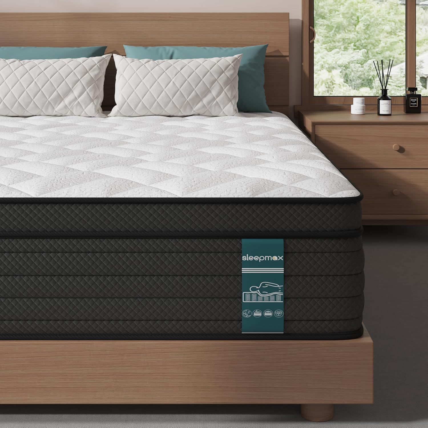 Sleepmax King Size Mattress 14 Inch - Deep Sleep Hybrid Mattress for Pain Relieving - Deluxe Cooling Bed in a Box for Back & Side Sleepers - CertiPUR-US Certified, 365-Night Trial, Forever Warranty