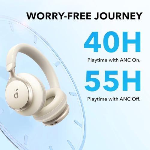 Soundcore by Anker Space One Active Noise Cancelling Headphones, with Headphones Case, 2X Stronger Voice Reduction, 40H ANC Playtime, App Control, LDAC Hi-Res Wireless Audio