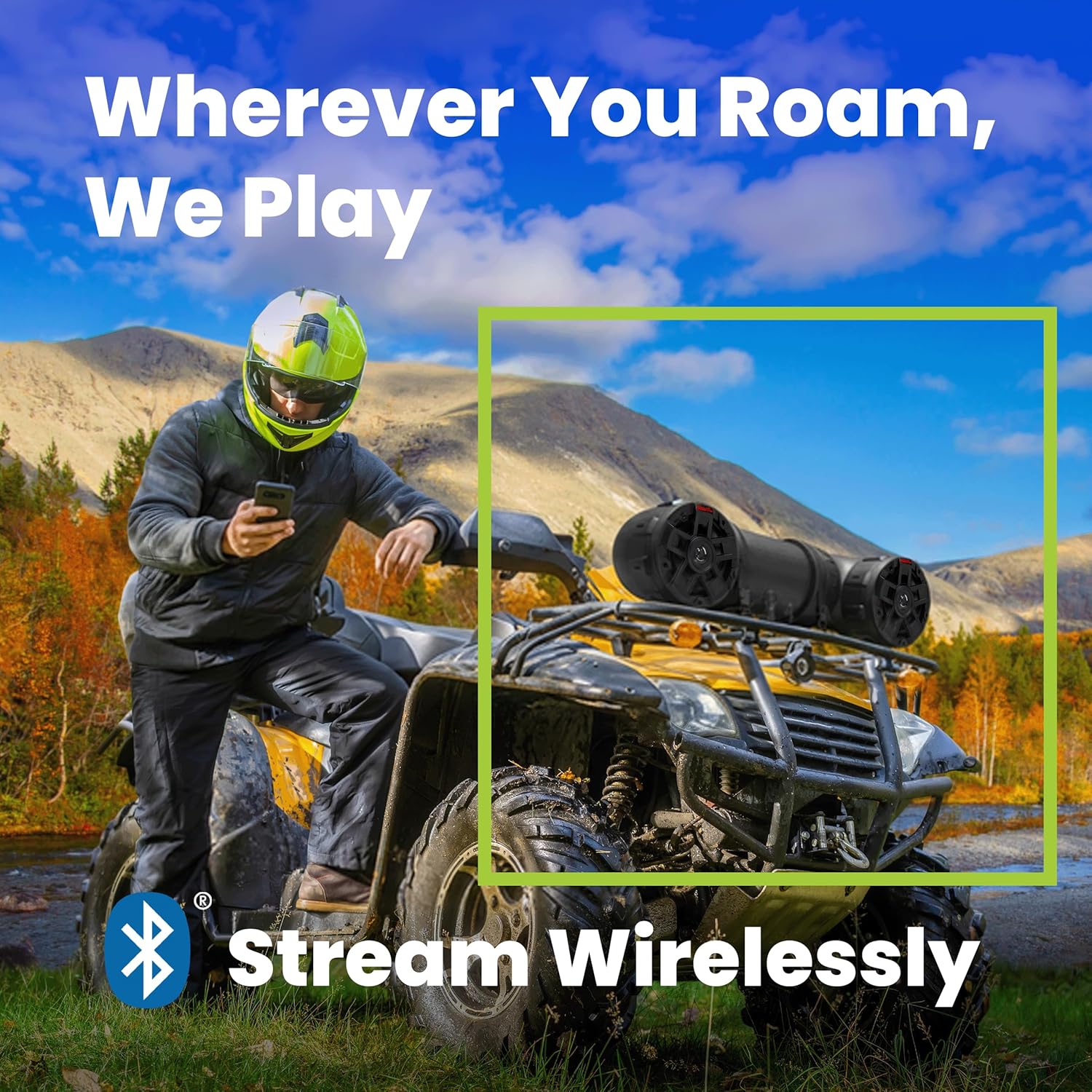 BOSS Audio Systems ATV6.5B ATV UTV Weatherproof Sound System - 6.5 Inch Speakers, 1.5 Inch Tweeters, Built-in Amplifier, Bluetooth, Easy Installation for 12V Vehicles