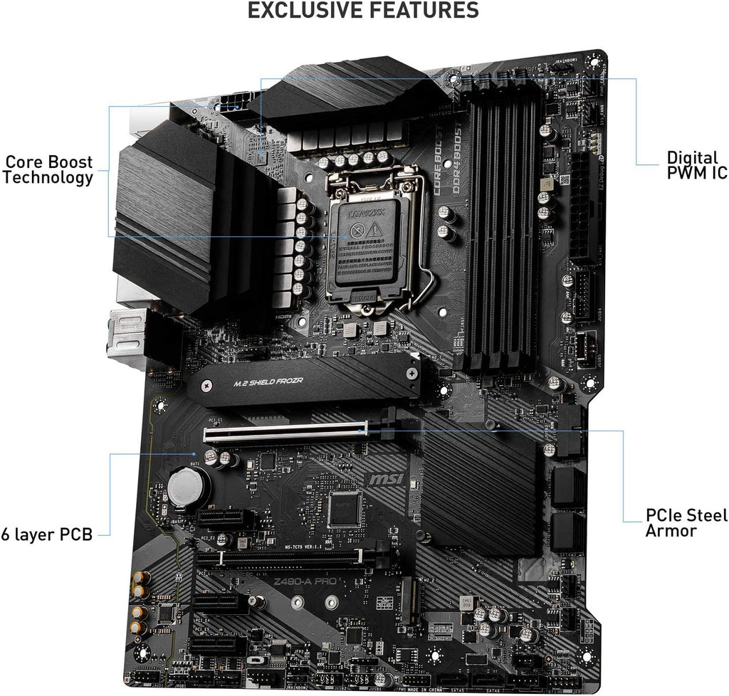 MSI Z490-A PRO ProSeries ATX Motherboard (10th Gen Intel Core, LGA 1200 Socket, DDR4, Dual M.2 Slots, USB 3.2 Gen 2, 2.5G LAN, DP/HDMI)