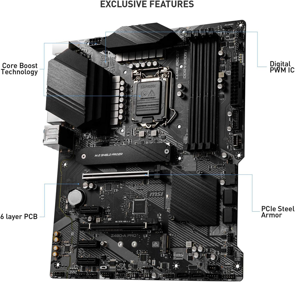 MSI Z490-A PRO ProSeries ATX Motherboard (10th Gen Intel Core, LGA 1200 Socket, DDR4, Dual M.2 Slots, USB 3.2 Gen 2, 2.5G LAN, DP/HDMI)