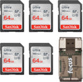 SanDisk 64GB Ultra Class 10 140 MB/s UHS-I SDXC Memory Card (5-Pack) Bundle with All-in-One High Speed Card Reader (6 Items)