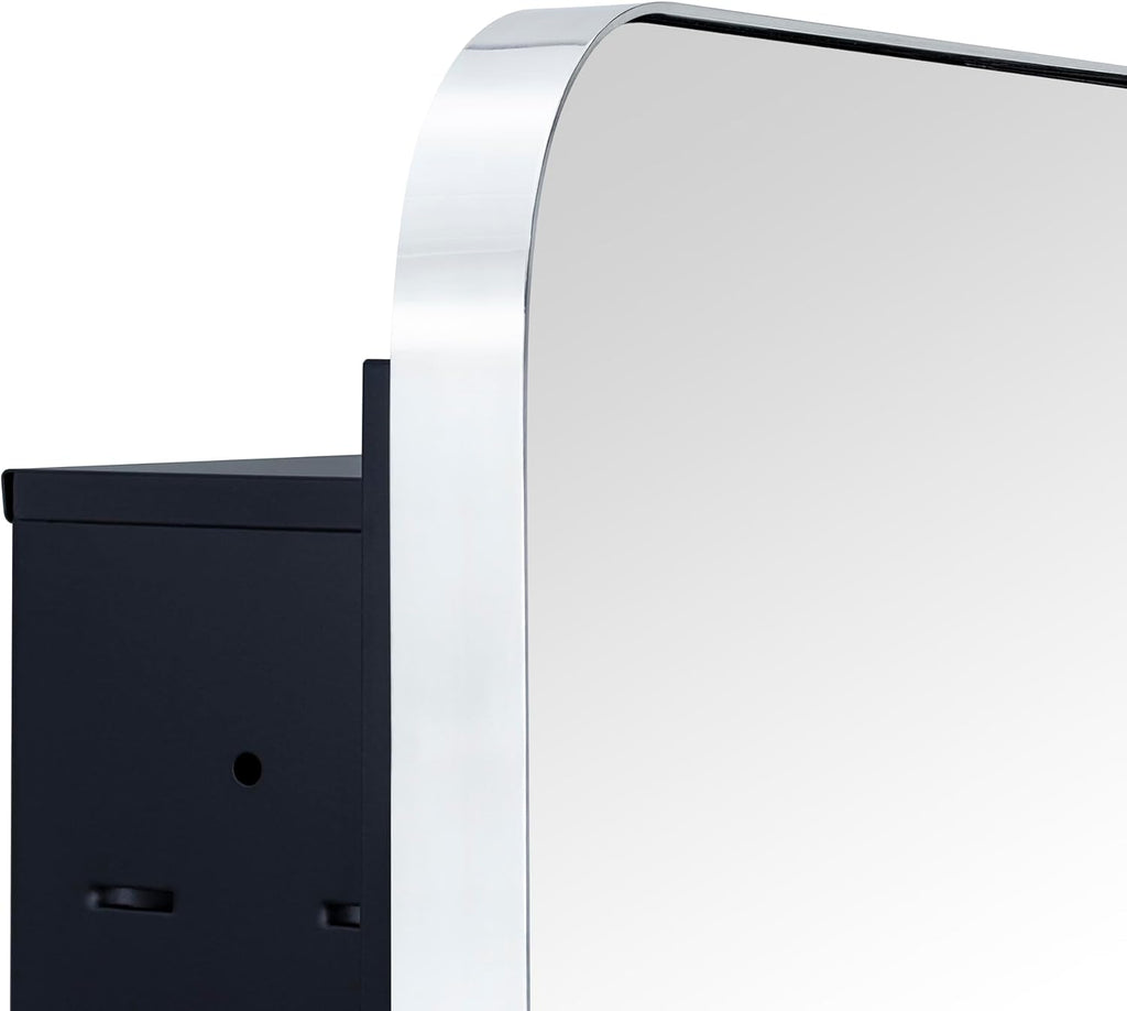 Chrome Rectangle Recessed Bathroom Medicine Cabinet with Mirror Stainless Steel Metal Framed Rounded Rectangular Bathroom Cabinet with Mirror 16x24''
