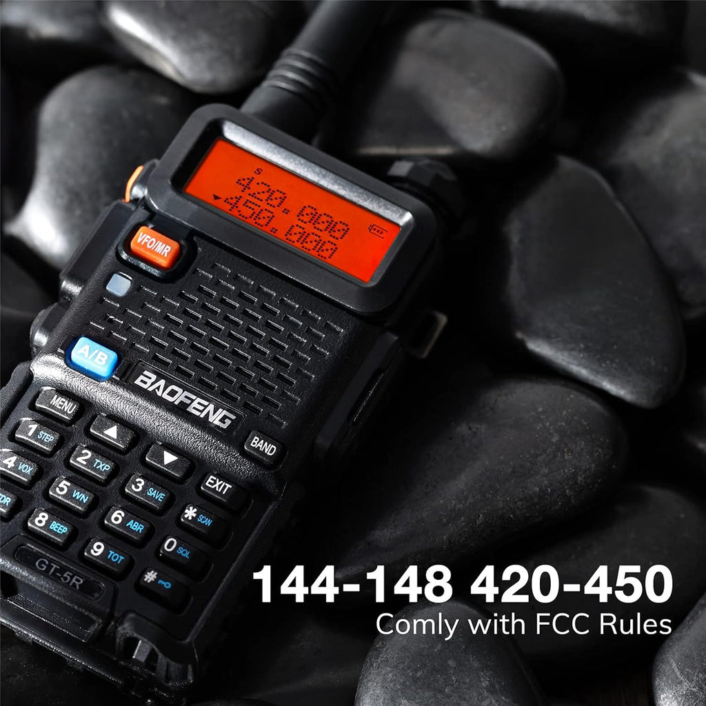 6 Pack Baofeng GT-5R Ham Radio Handheld, FCC Compliant Dual Band Two Way Radio, Long Range Rechargeable Walkie Talkies for Adults with Six-Way Charger & Programming Cable (Black)