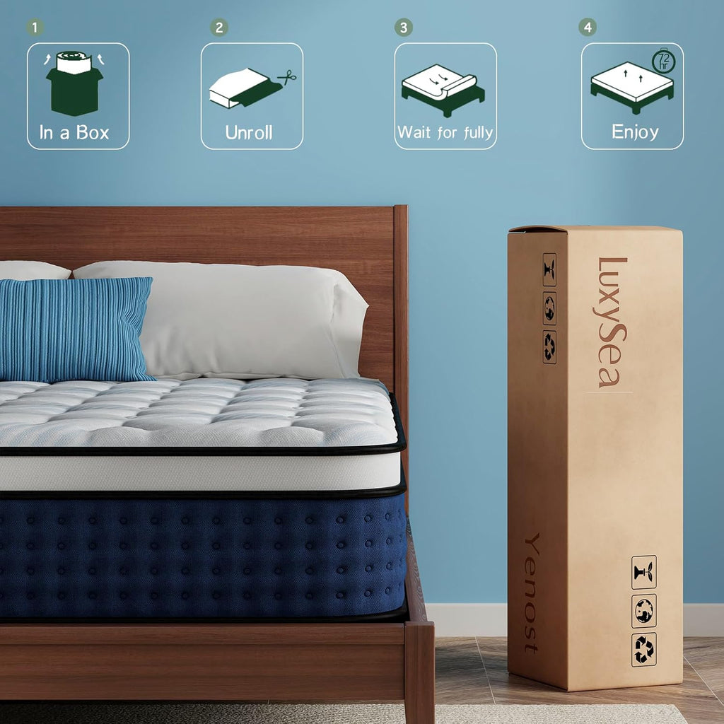 Queen Mattress, 12 Inch Hybrid Queen Size Mattress in a Box, Medium Firm, Cooling Gel Memory Foam, Individual Pocket Spring for Motion Isolation/Lumbar Support & Pressure Relief, CertiPUR-US