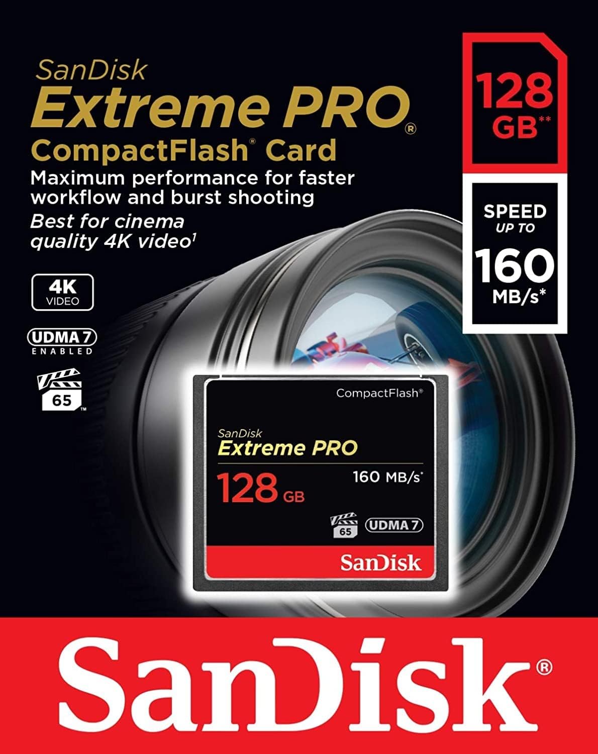 SANDISK 128GB Extreme PRO CompactFlash Memory Card UDMA 7 Speed Up To 160MB/s- SDCFXPS-128G-X46