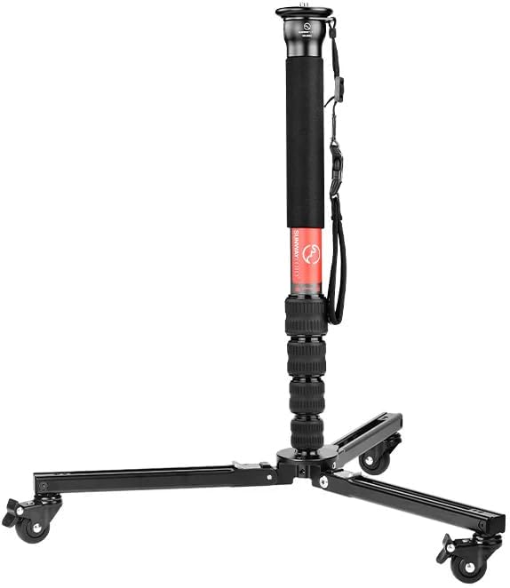 SUNWAYFOTO T1A20R + M3650C CF Monopod + Dolly, Heavy Duty Rolling Stand, Aluminum Alloy w Rubber Wheels