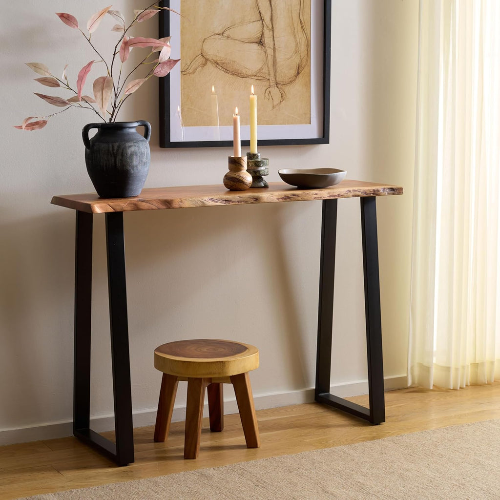 SAFAVIEH Home Collection - Adella Live Edge Entryway Console Table, Natural Wood Top with Black Metal Open Legs (CNS3704A)