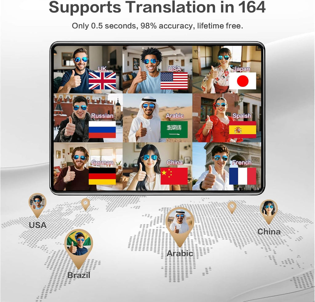 EarlySincere AI Smart Glasses, Smart Translation Glasses That Support 164 Language Translation, IP65 Waterproof Smart Sunglasses, Classic Aviator Sunglasses with Voice Assistant/AI Call/Chat GPT