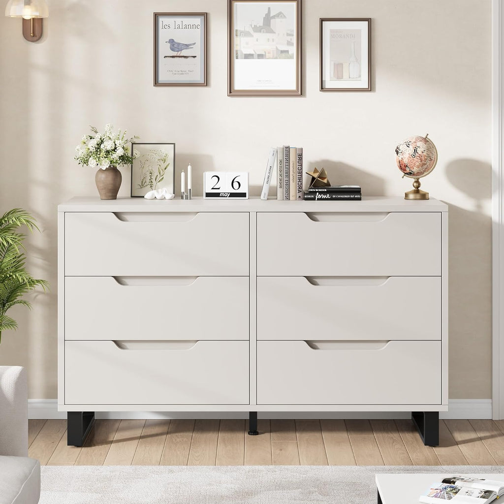 GarveeHome 6 Dresser for Bedroom, 47.2 in Wide Dresser, Freestanding Vertical Drawer Cabinet with Storage, Wooden Closet Storage Chest for Living Room, Hallway, Entryway